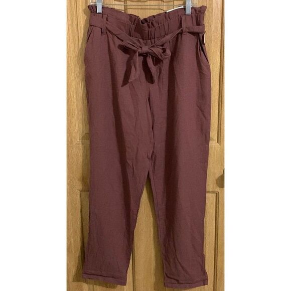 Maurices Linen Ankle Pants Brown Paper Bag High Rise 29” Leg - Picture 1 of 9